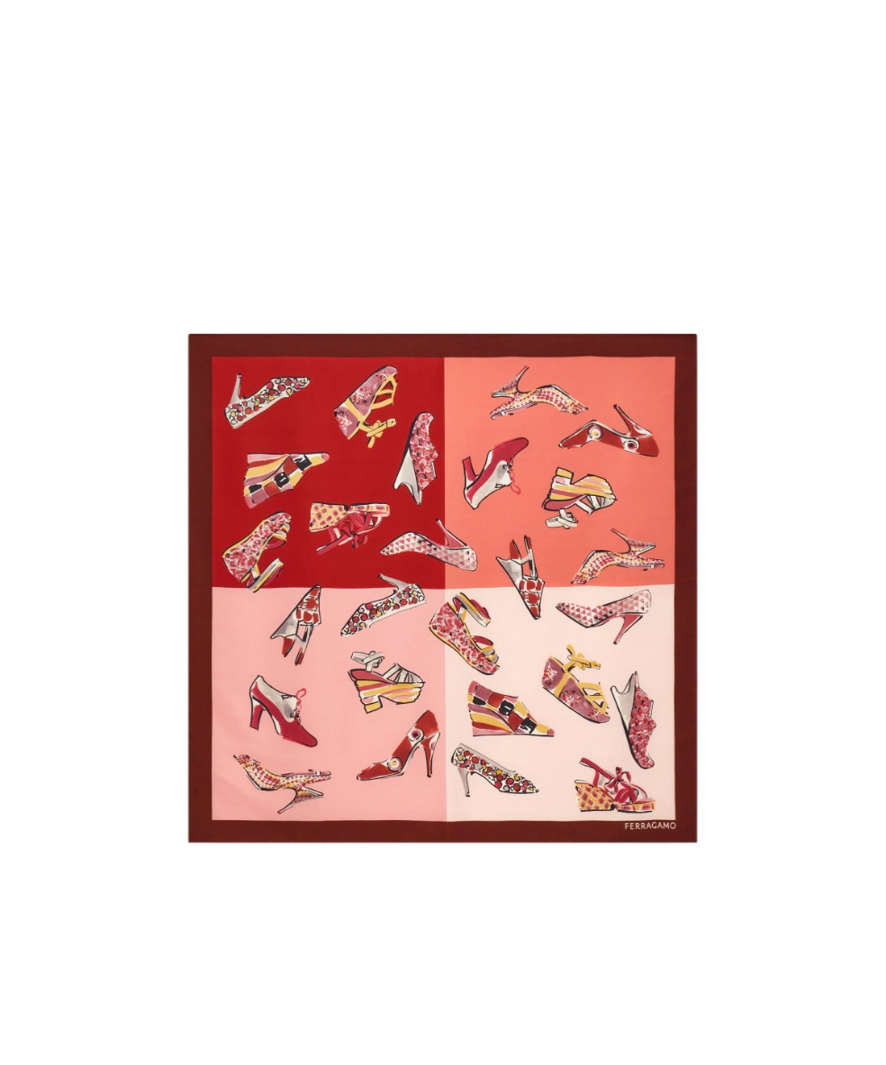 Ferragamo Genio Shoe Print Silk Scarf In Burgundy