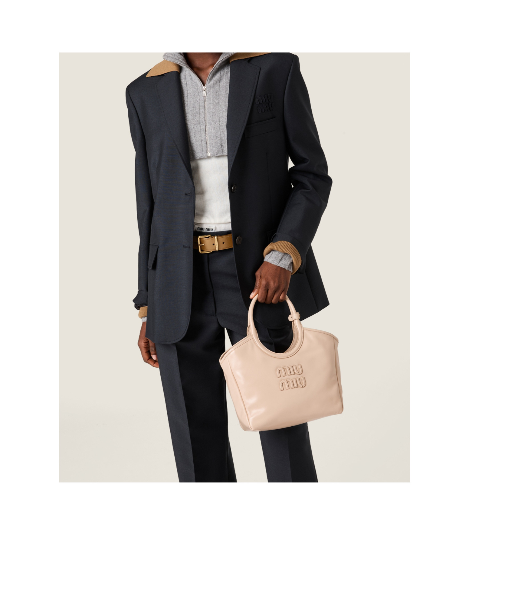 Miu Miu Ivy Logo Shoulder Bag In Neutral