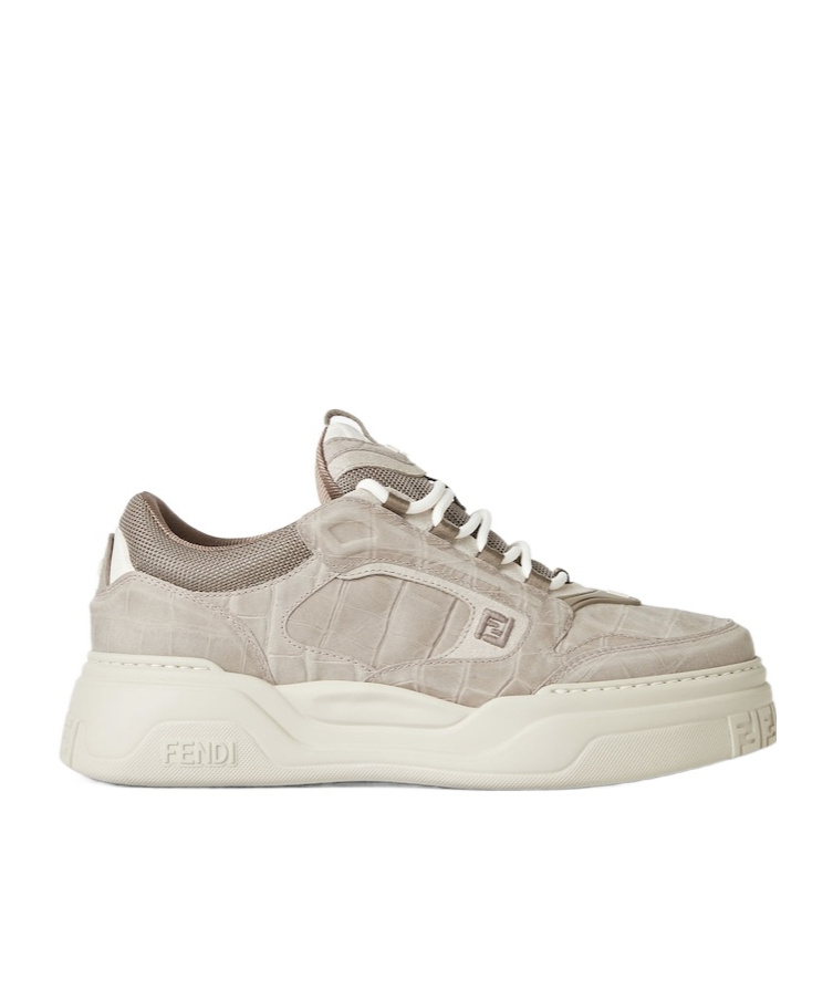 Fendi Gray Leather Low-tops In Gray