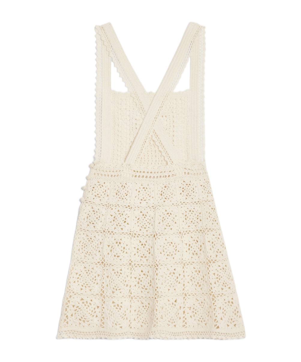 Celine Triomphe Crochet Mini Dress In Nude