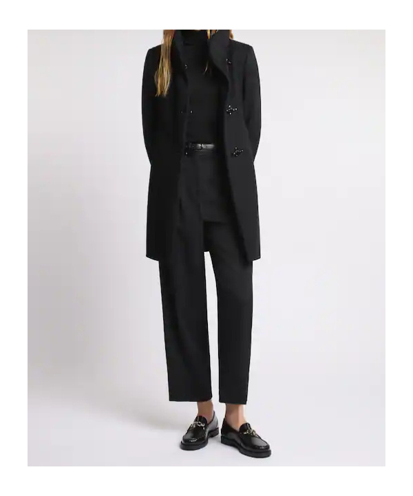 Fay Structured Black Coat With Stand-up Collar And Toggle Closures In Black