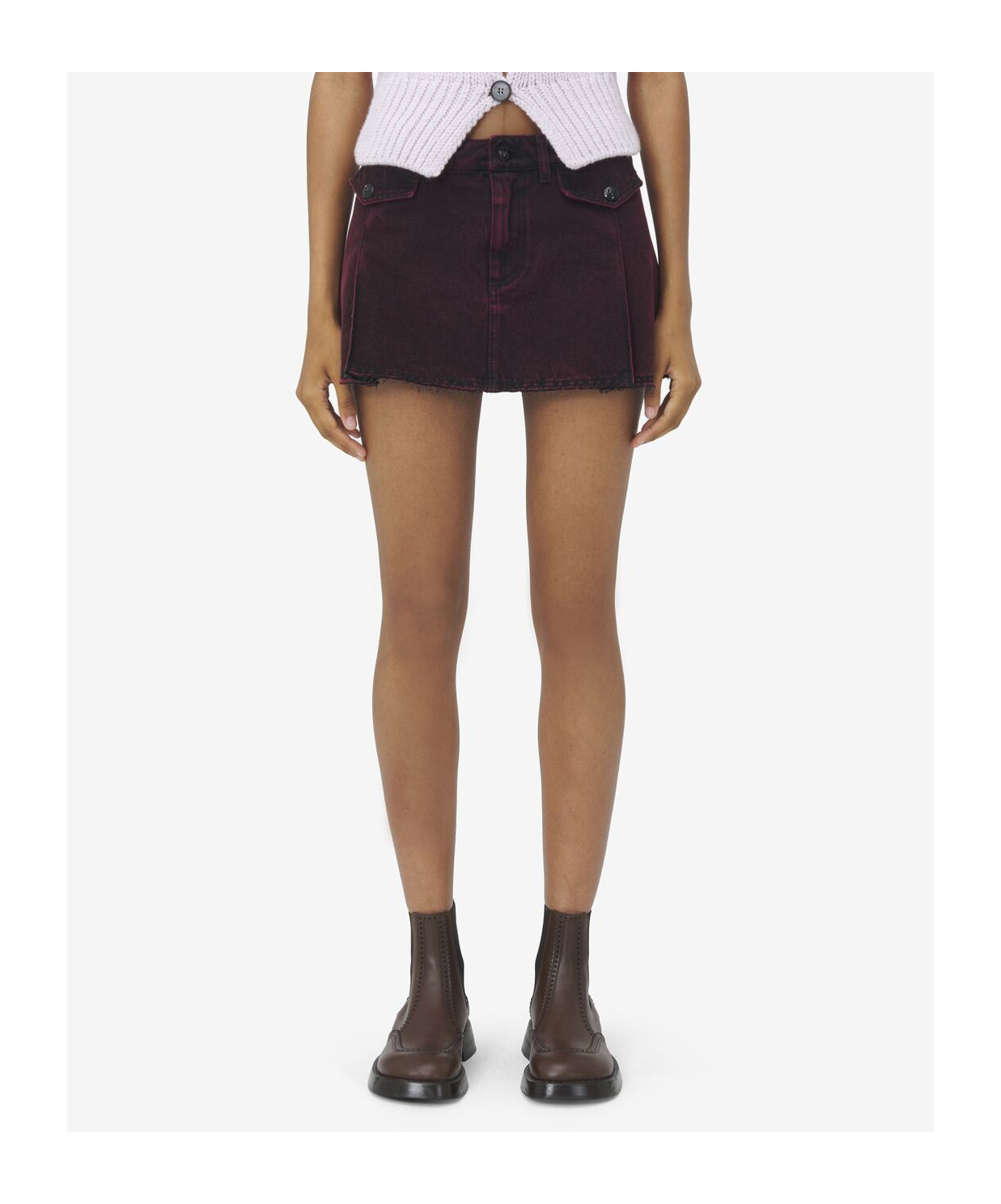 Alexander Mcqueen Overdyed Denim Mini Skirt In Dark Burgundy