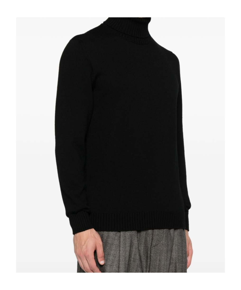 Drumohr Wool Turtleneck Sweater Ribbed Cuffs In Black