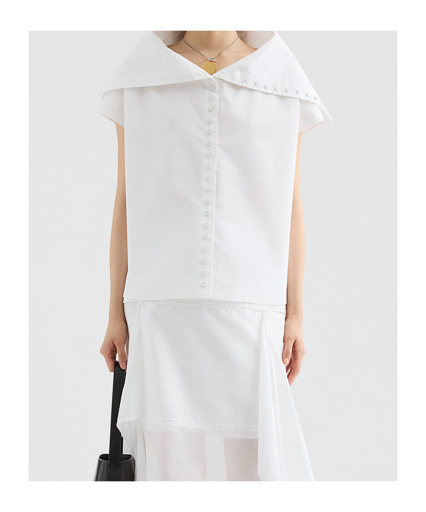 Jil Sander Cotton Poplin Caped Top In White