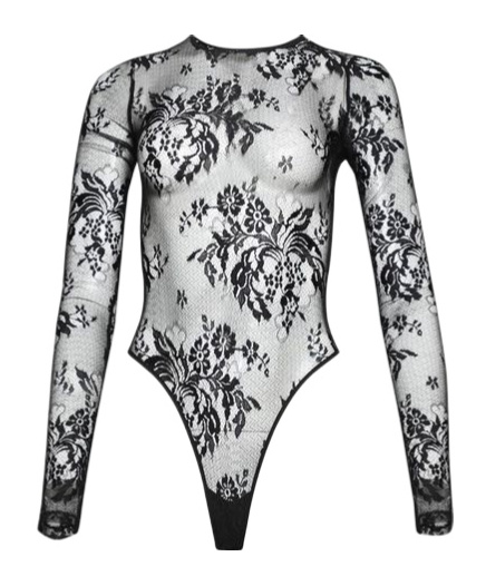 Wardrobe.nyc Evening Lace Bodysuit In Gray