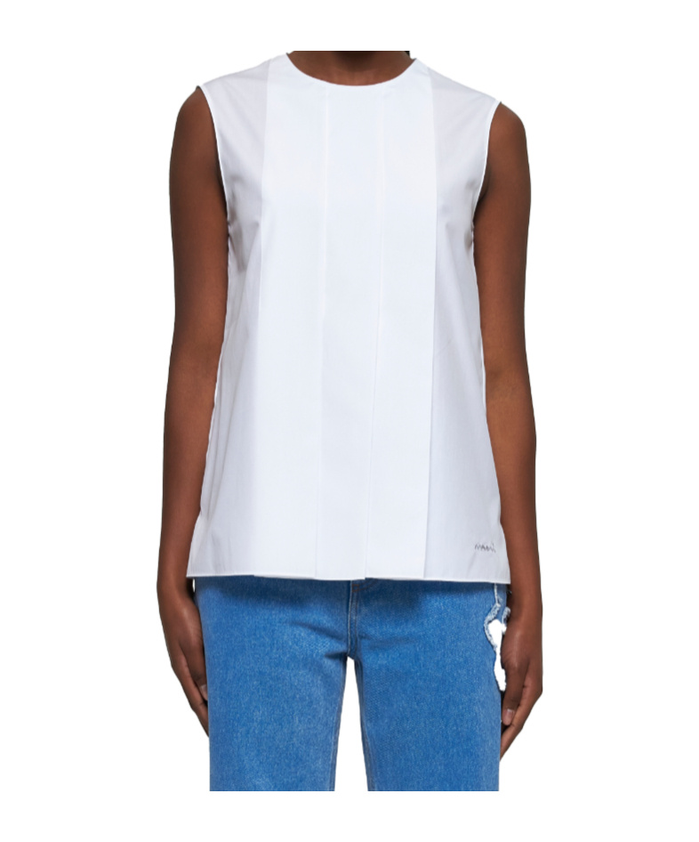 Marni Pleated Sleeveless Top In White
