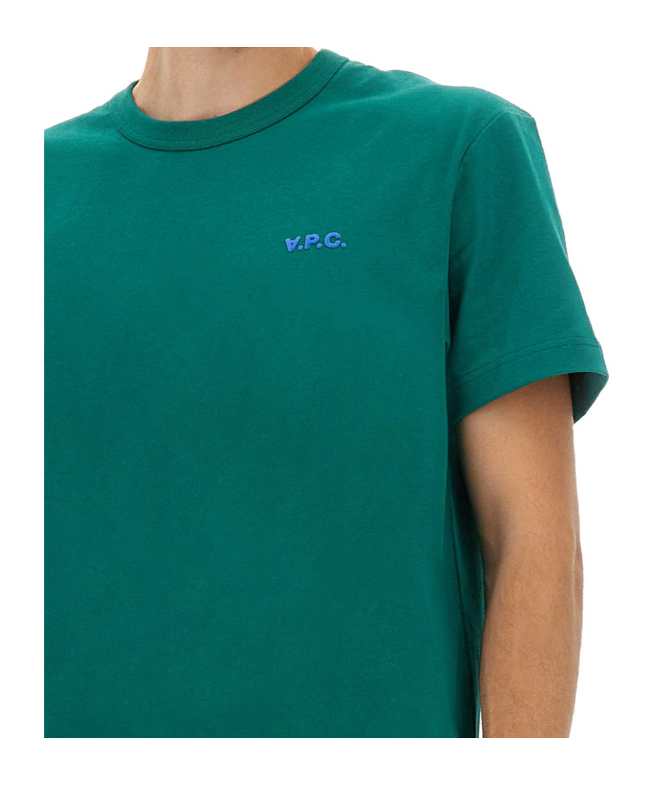 Apc A.p.c. Flocked Logo Crewneck T-shirt In Green