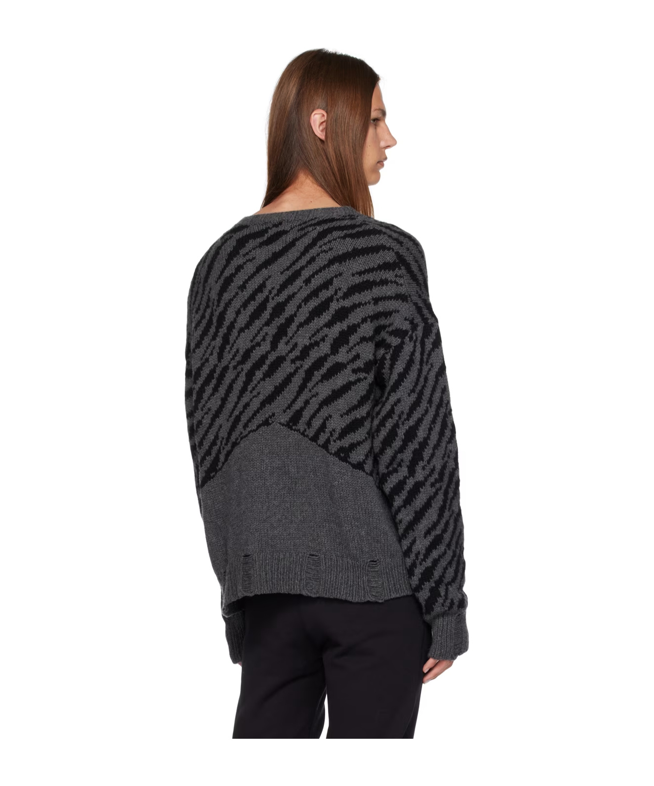Rhude Zebra Crew Neck Sweater With Ribbed Cuffs In Black