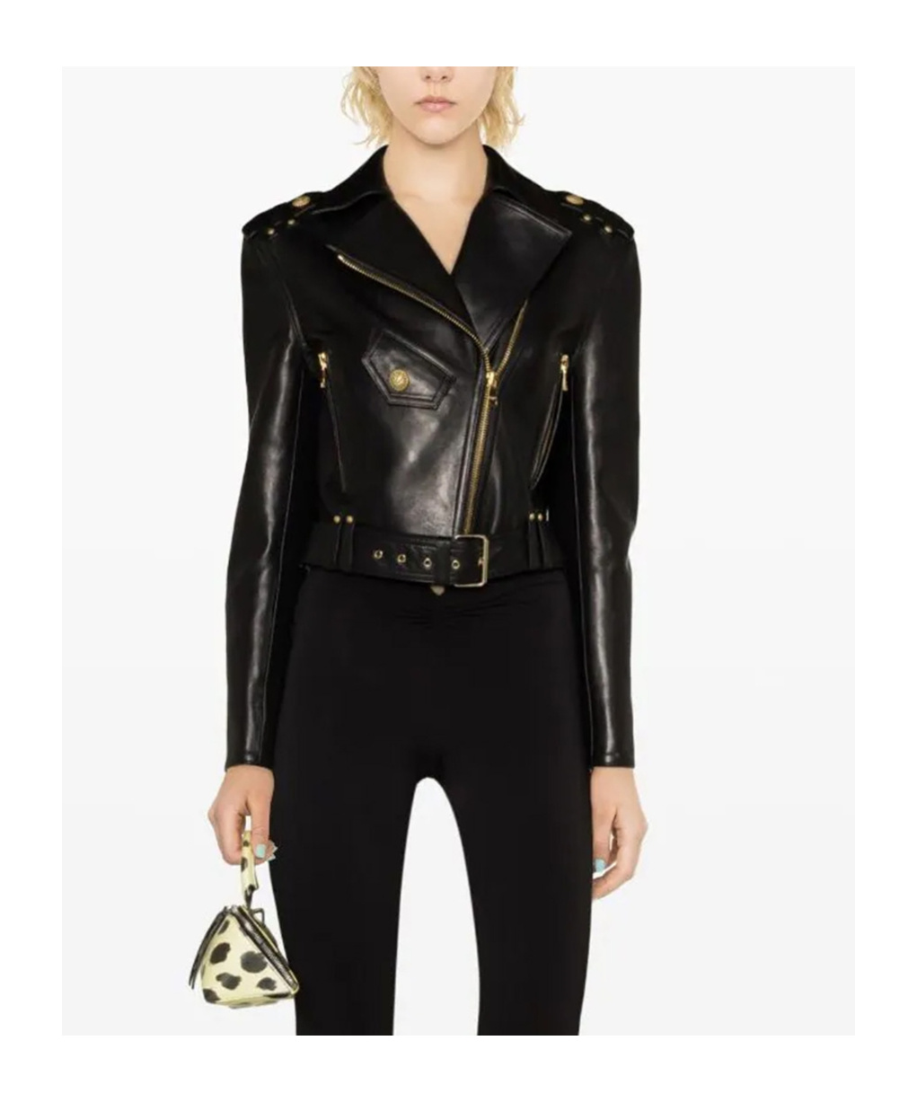 Balmain Jacket Lambskin Belted Waist In Black