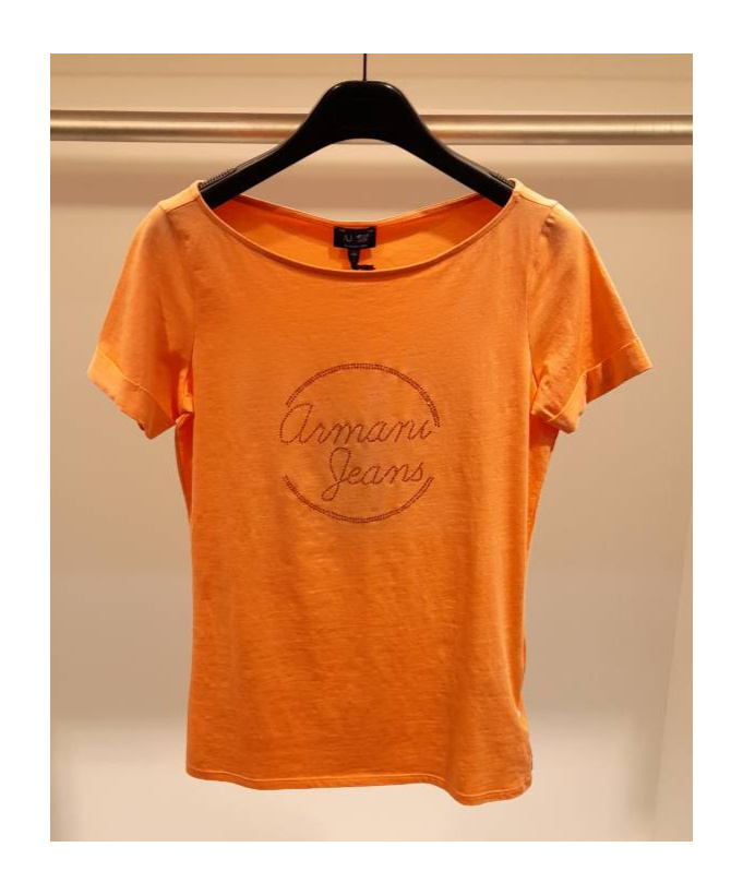 Shop Armani Jeans Round Collar Logo T-shirt In Orange