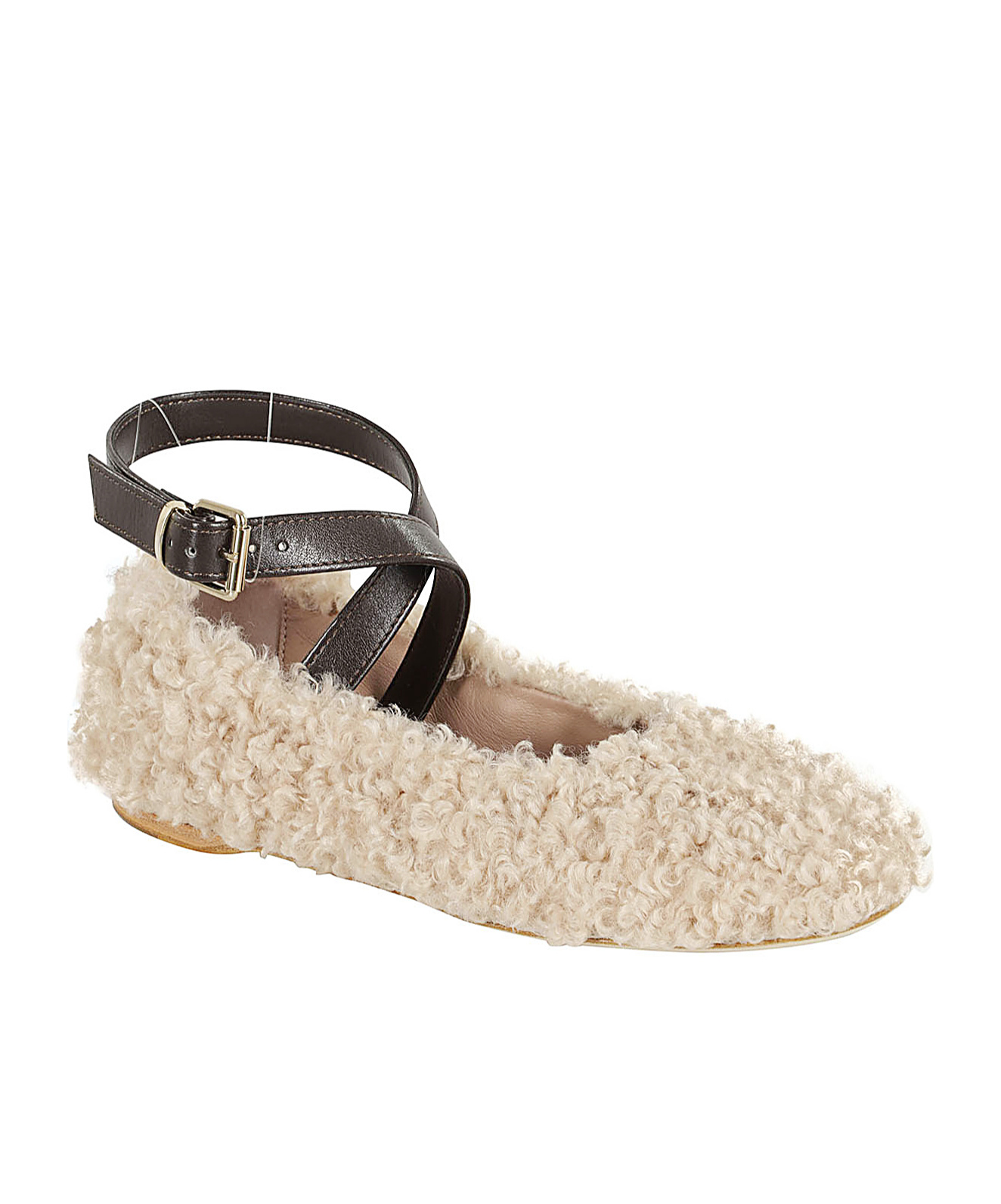 Semicouture Semi Couture Ivory Ballet Flats With Faux Fur Textures In Nude