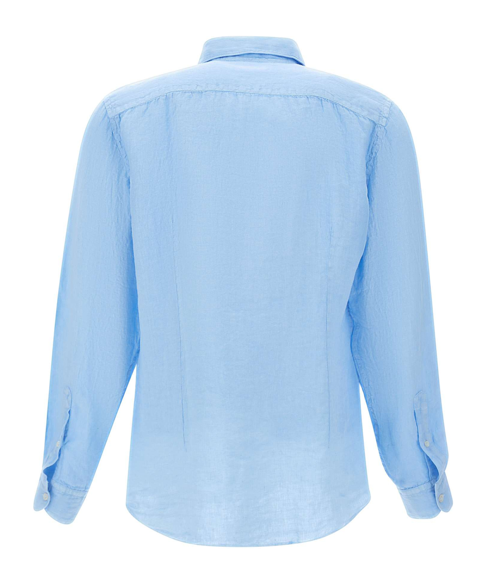 Fay Cutaway Collar Linen Shirt In Blue