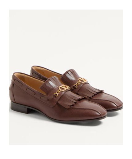 Shop Valentino Vlogo Signature Kidskin Loafer With Fringes In Brown