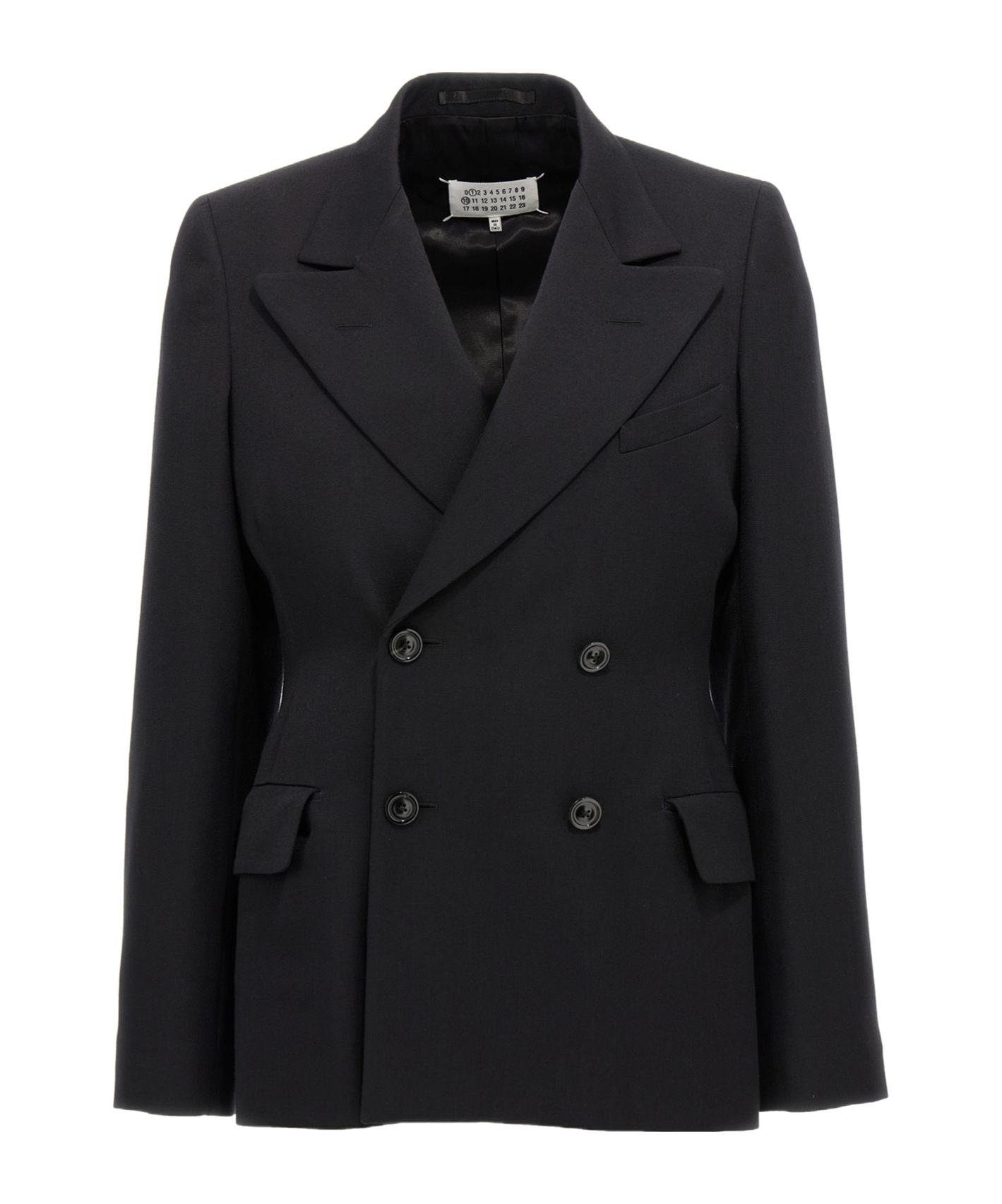 Maison Margiela Wool Double-breasted Blazer With Flap Pockets In Black