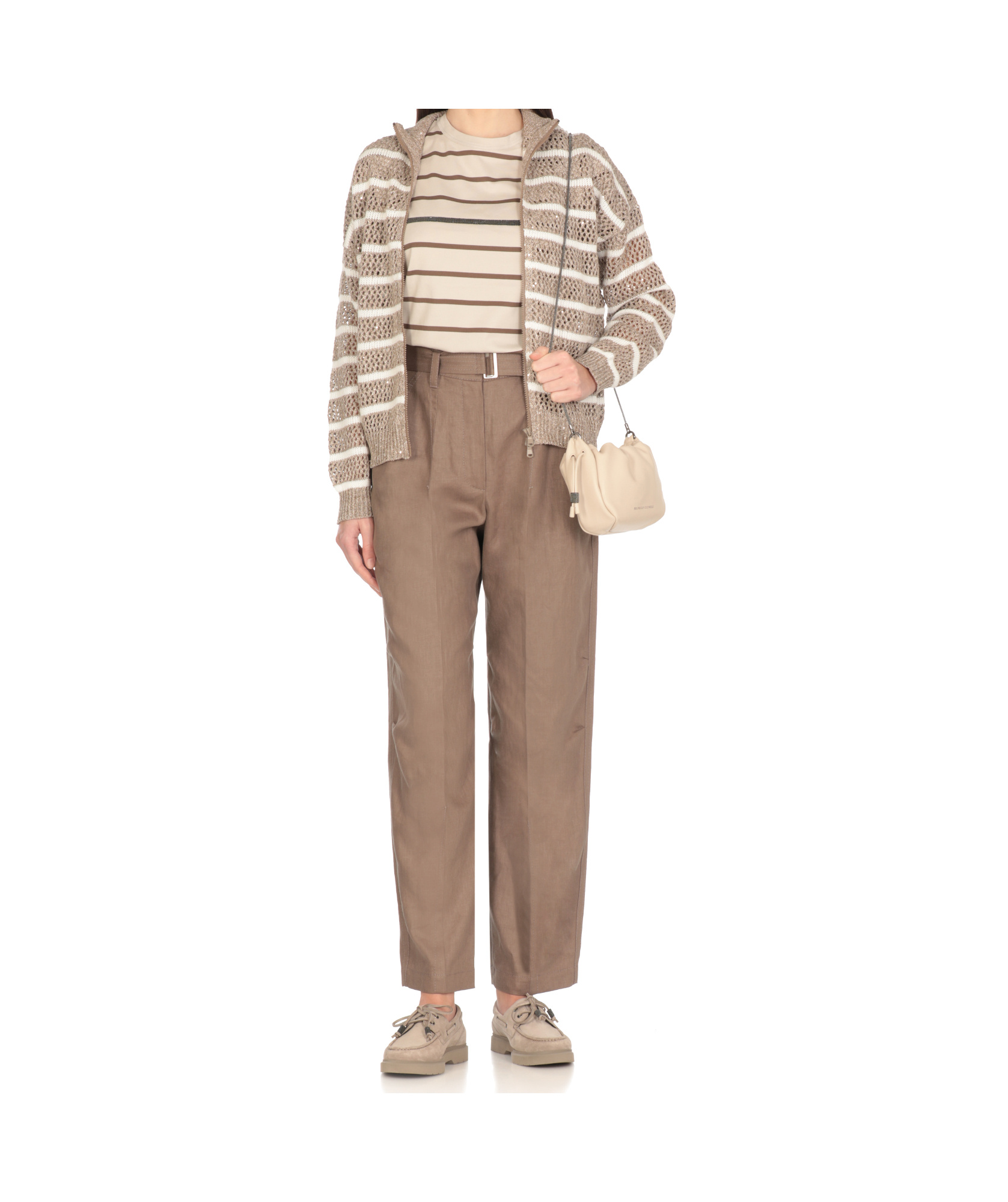 Brunello Cucinelli Striped Crew Neck T-shirt In White