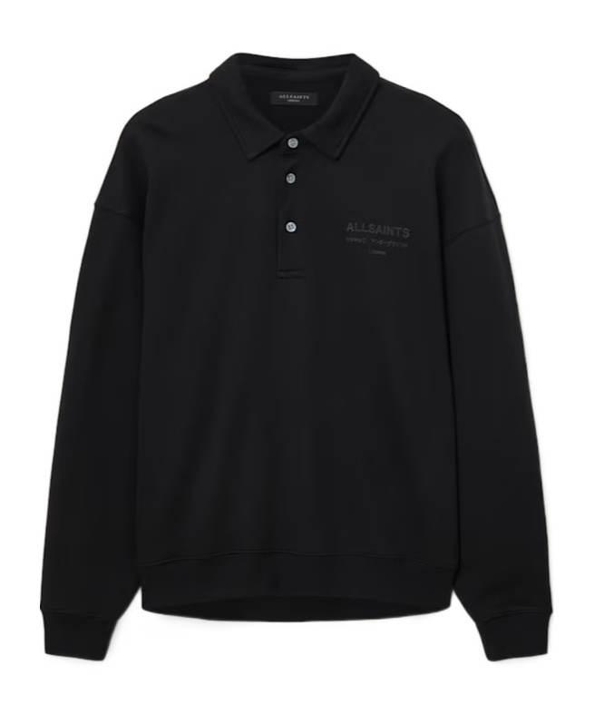 Allsaints Underground Zip-up Collar Sweatshirt In Black