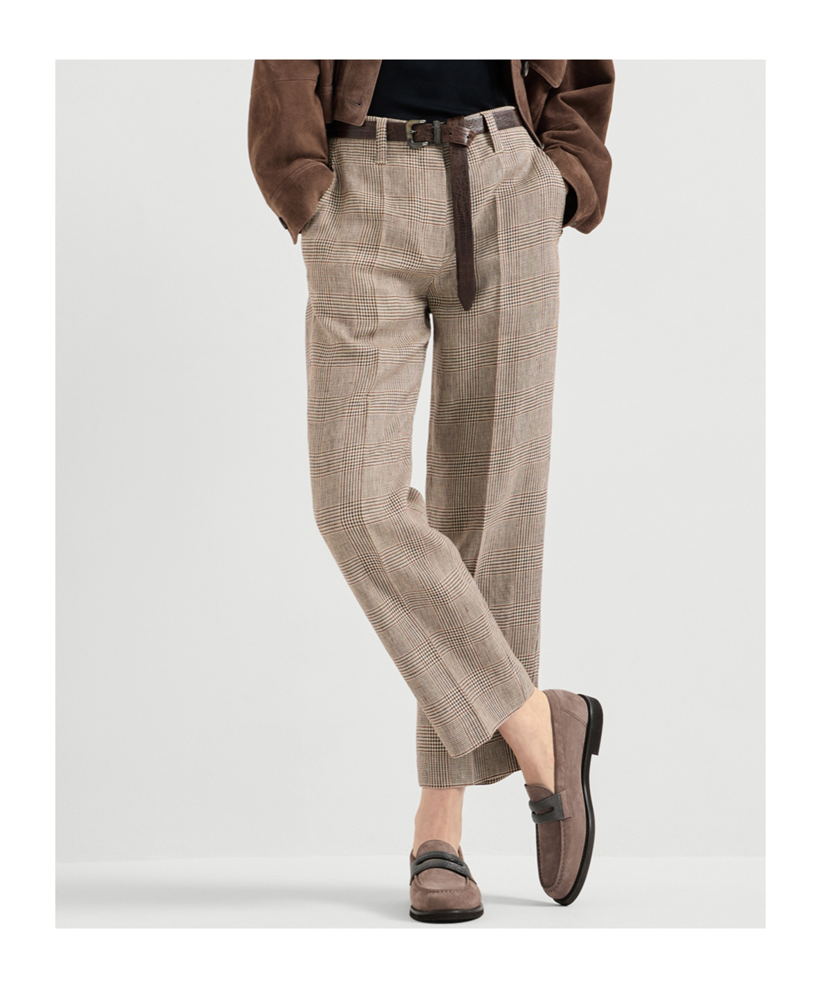 Brunello Cucinelli Brown Loafers With Almond Toe And Monil Detail In Suede Woman In Brown