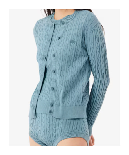 Lacoste Women's Wash Effect Cable Knit Cardigan - 32 In Blue