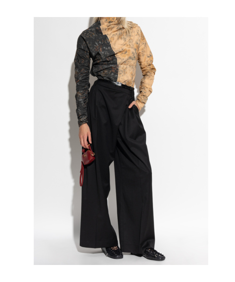 Ganni Asymmetric-neck Floral-print Top In Black