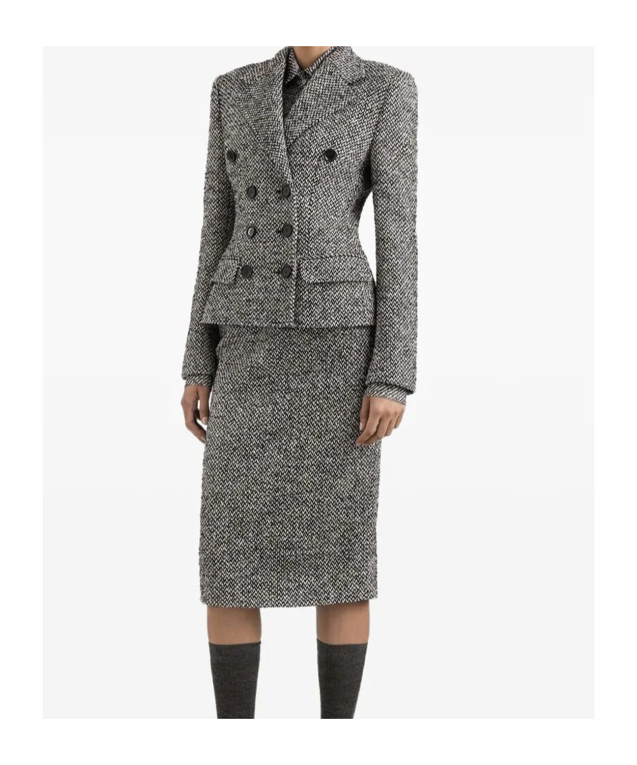 Dolce & Gabbana Double-breasted Wool Blend Jacket With Dotted Print In Gray