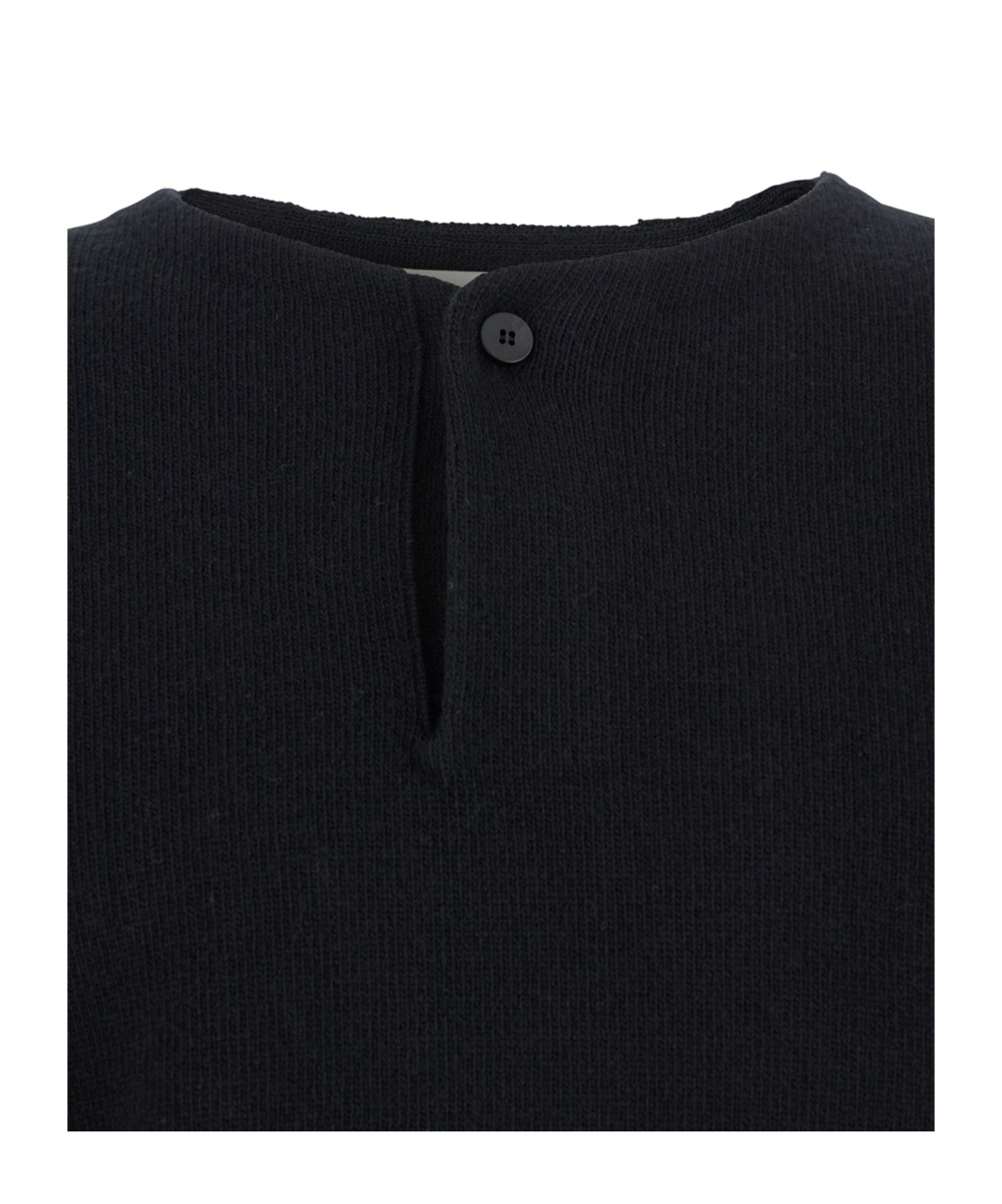 Fear Of God Henley Black Crewneck Sweater With Logo Patch On The Rear In Wool Man In Black