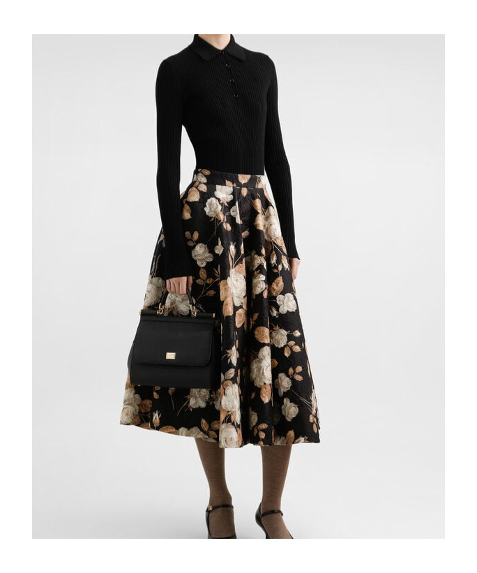 Dolce & Gabbana Brocade Midi Skirt With Structured Waistband In Brown