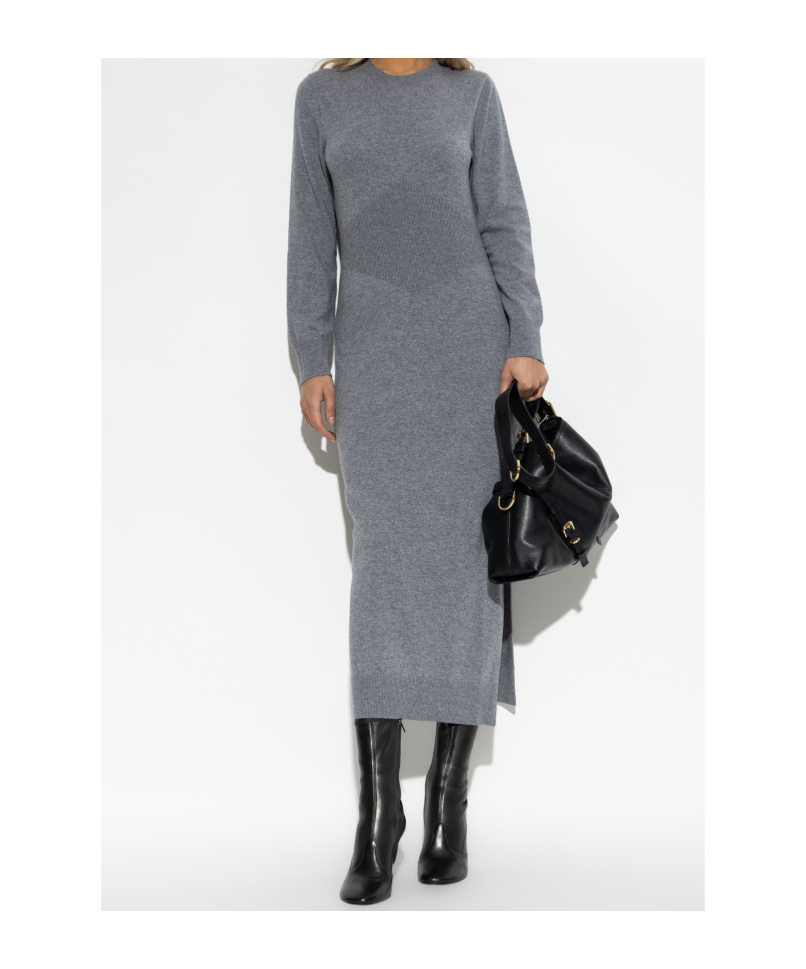 Givenchy Womens Medium Grey Side-slit Long-sleeve Cashmere Midi Jumper Dress Xs In Gray