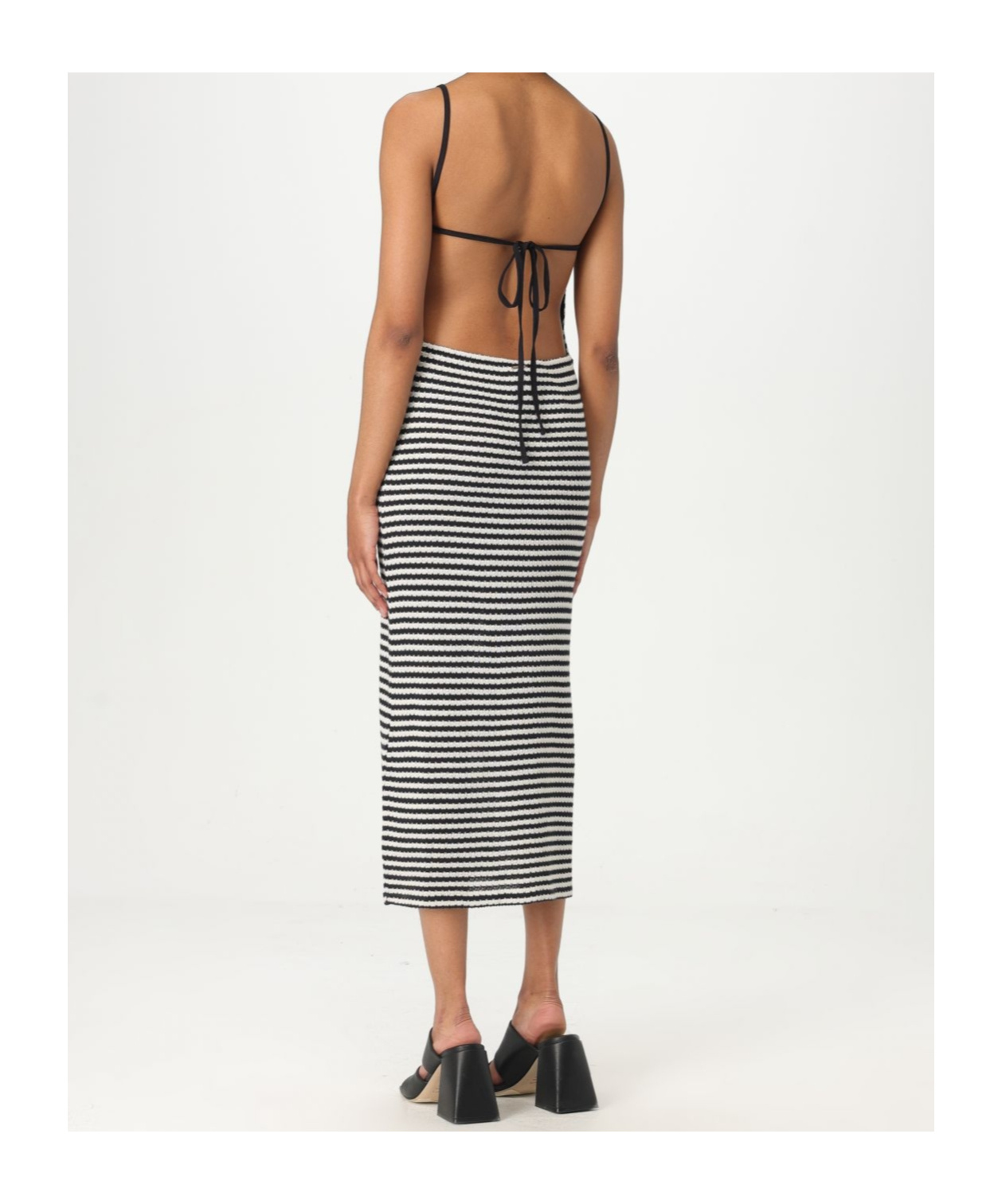 Emporio Armani Blackwhite Striped Cotton Midi Dress In Multicolor