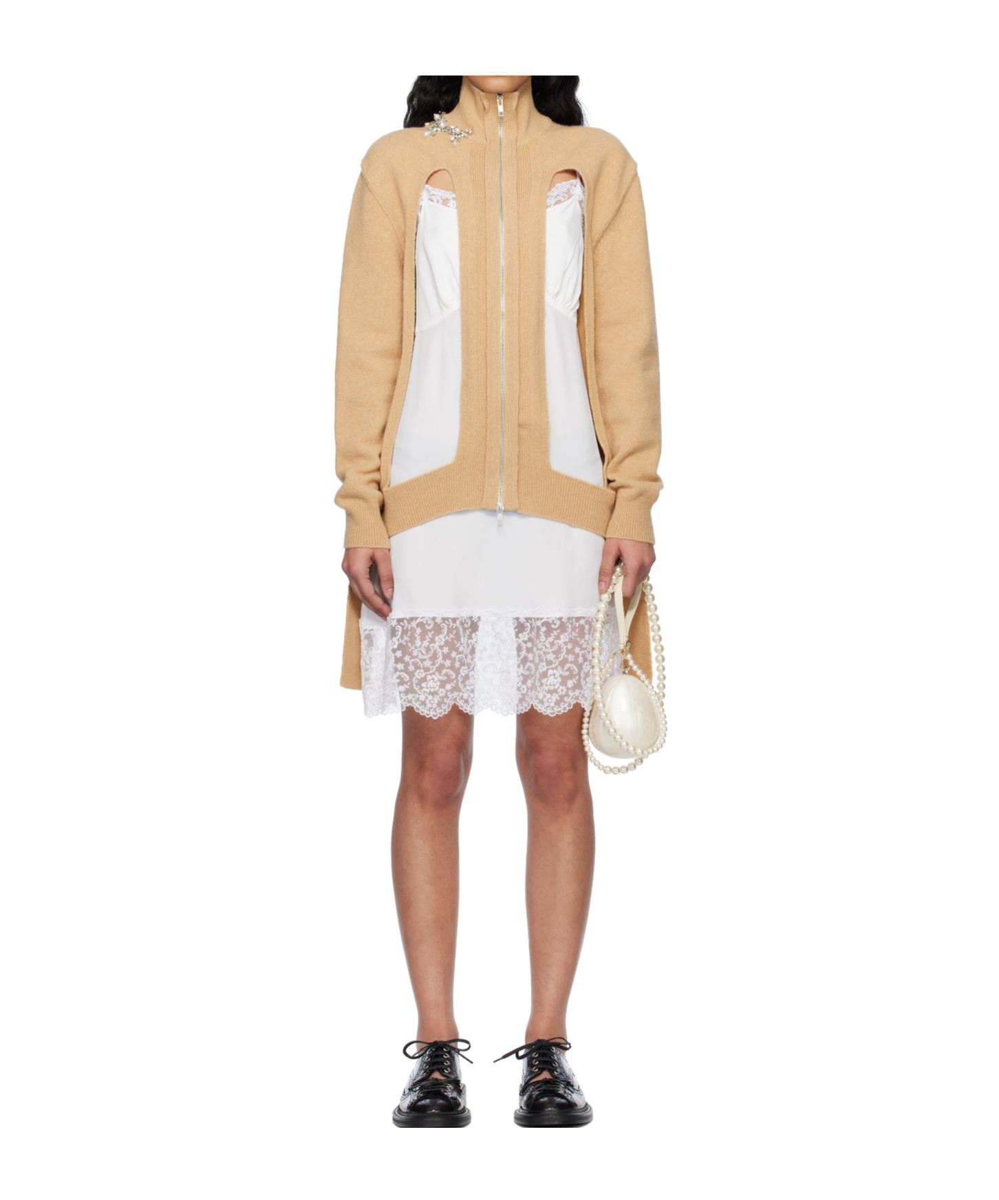 Simone Rocha Embellished Window Zip-up Cardigan In Brown