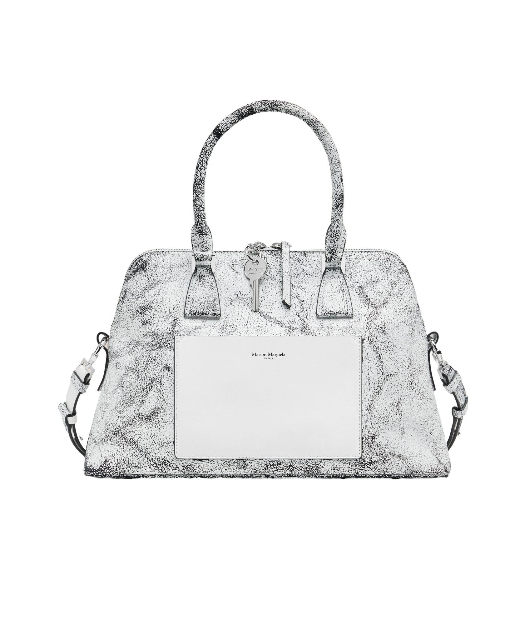 Maison Margiela Textured Leather Shoulder Bag With Top Handles In White