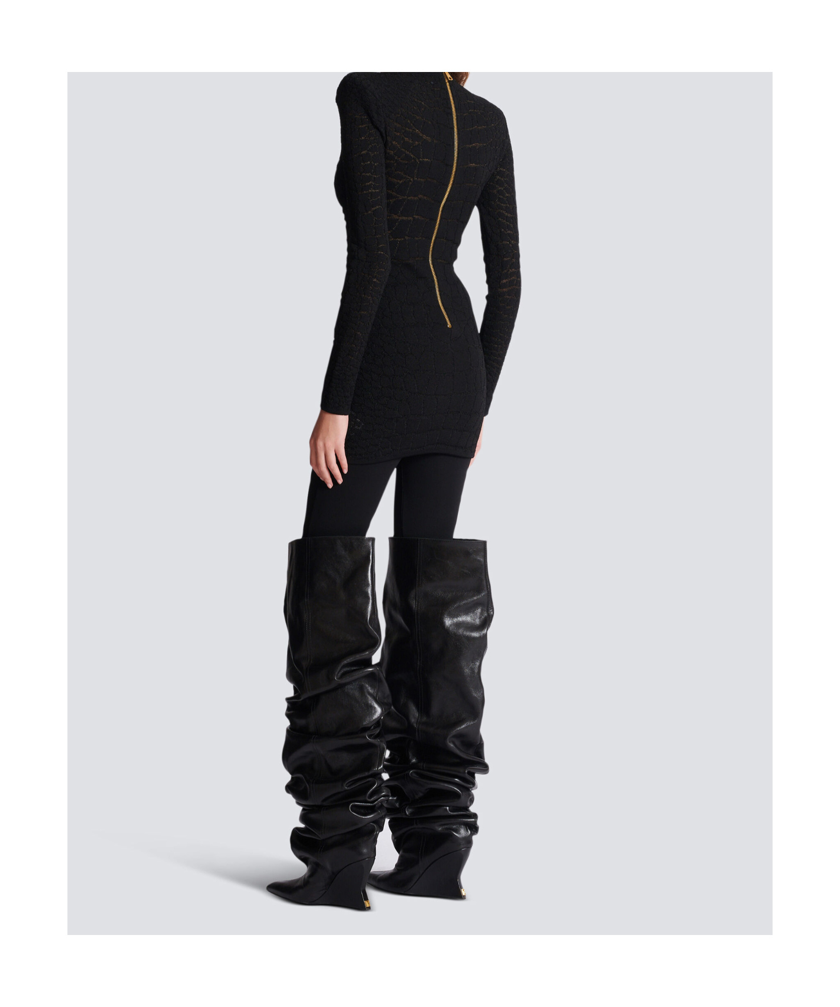 Balmain Sequin-embellished Crocodile-knit Mini Dress In Black