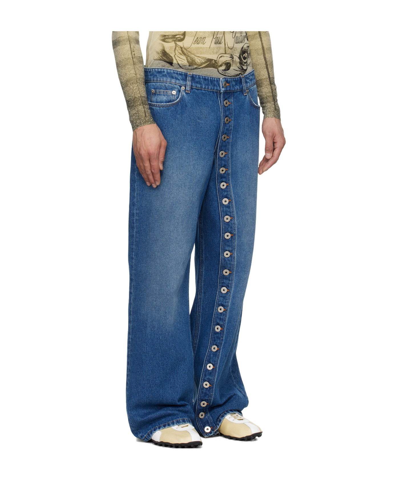 Jean Paul Gaultier Men Buttoned Denim Jeans In Blue