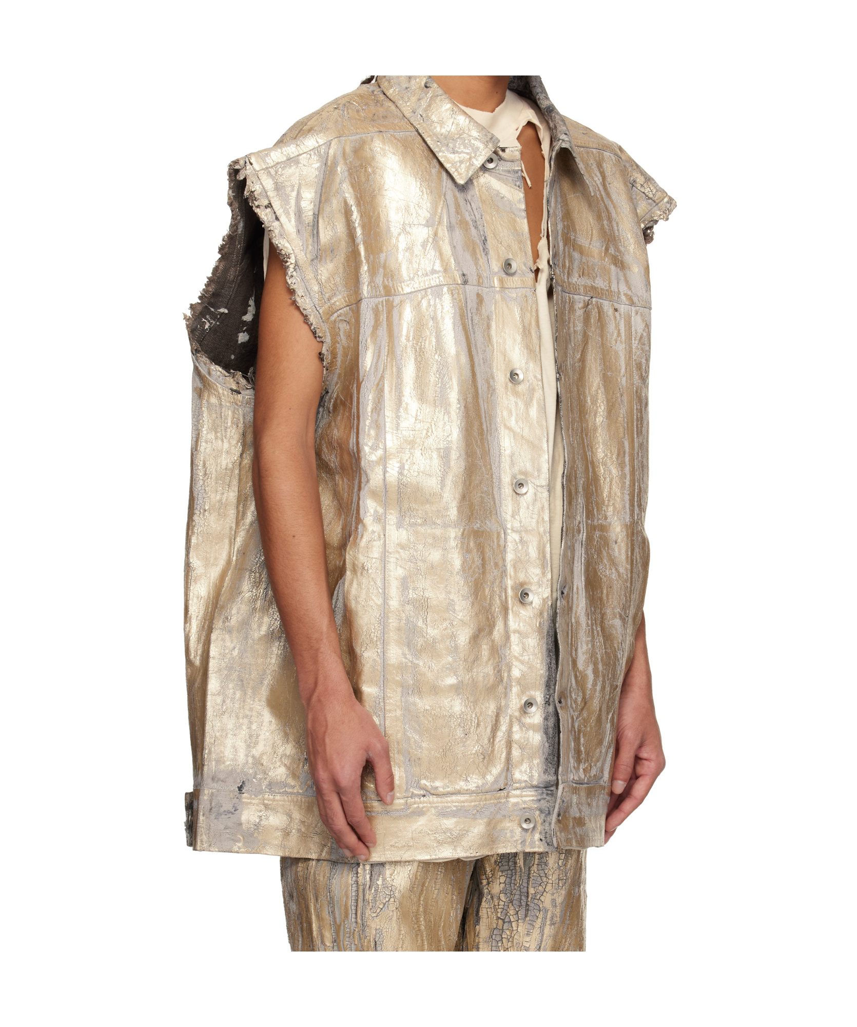 Rick Owens Drkshdw Gold Hollywood Jumbo Worker Denim Vest In Nude