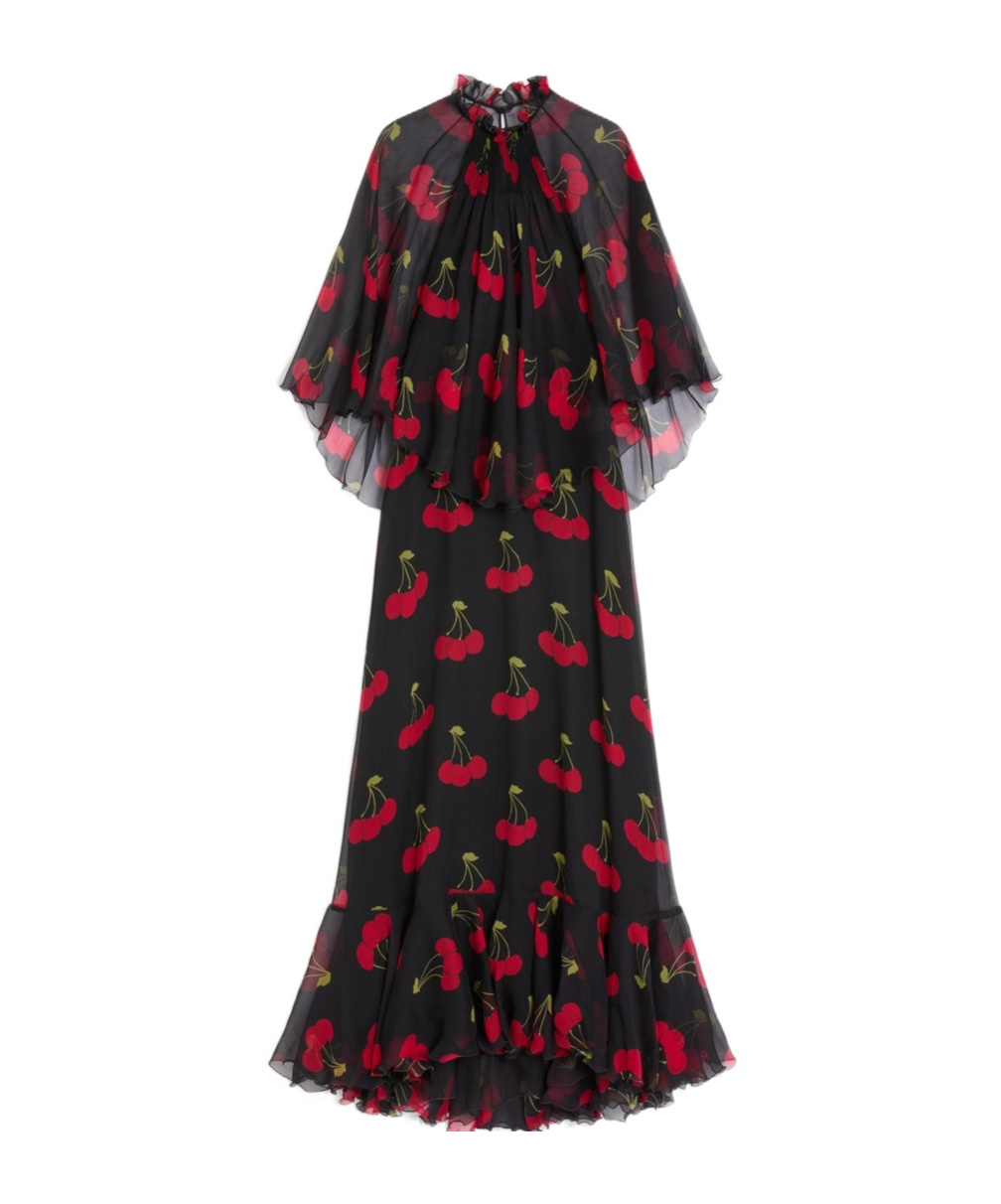 Valentino Silk Cherryfic Maxi Dress In Black