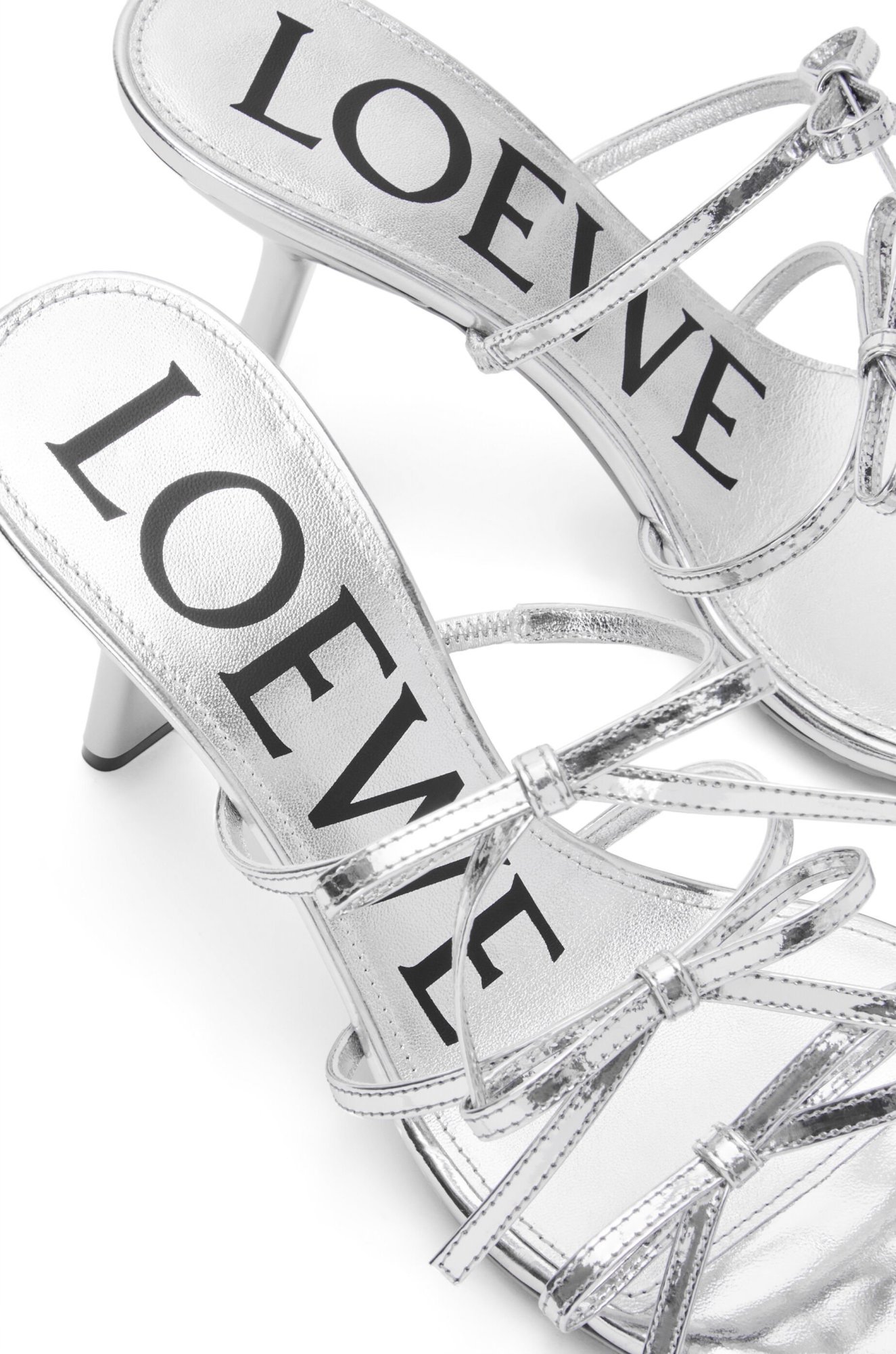 Loewe Petal Leather Mules Metallic Finish In White