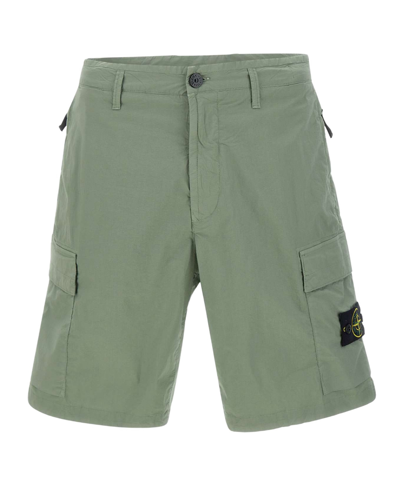Stone Island Compass-motif Cargo Shorts In Sage