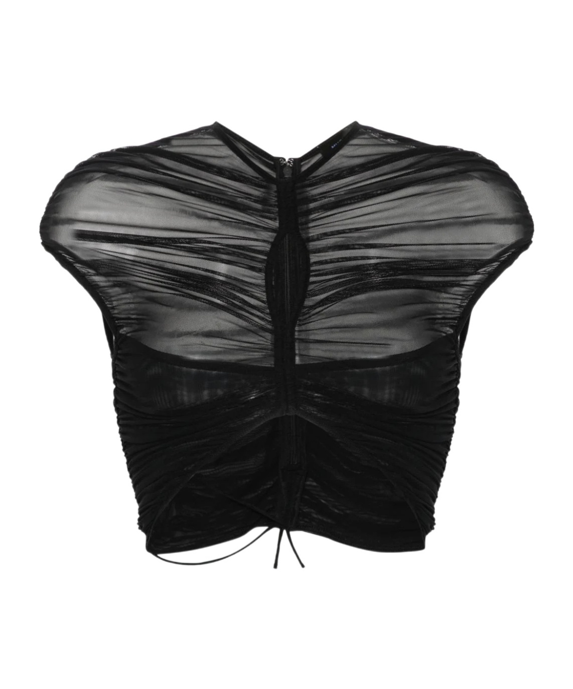 Mugler Cropped Mesh T-shirt In Black