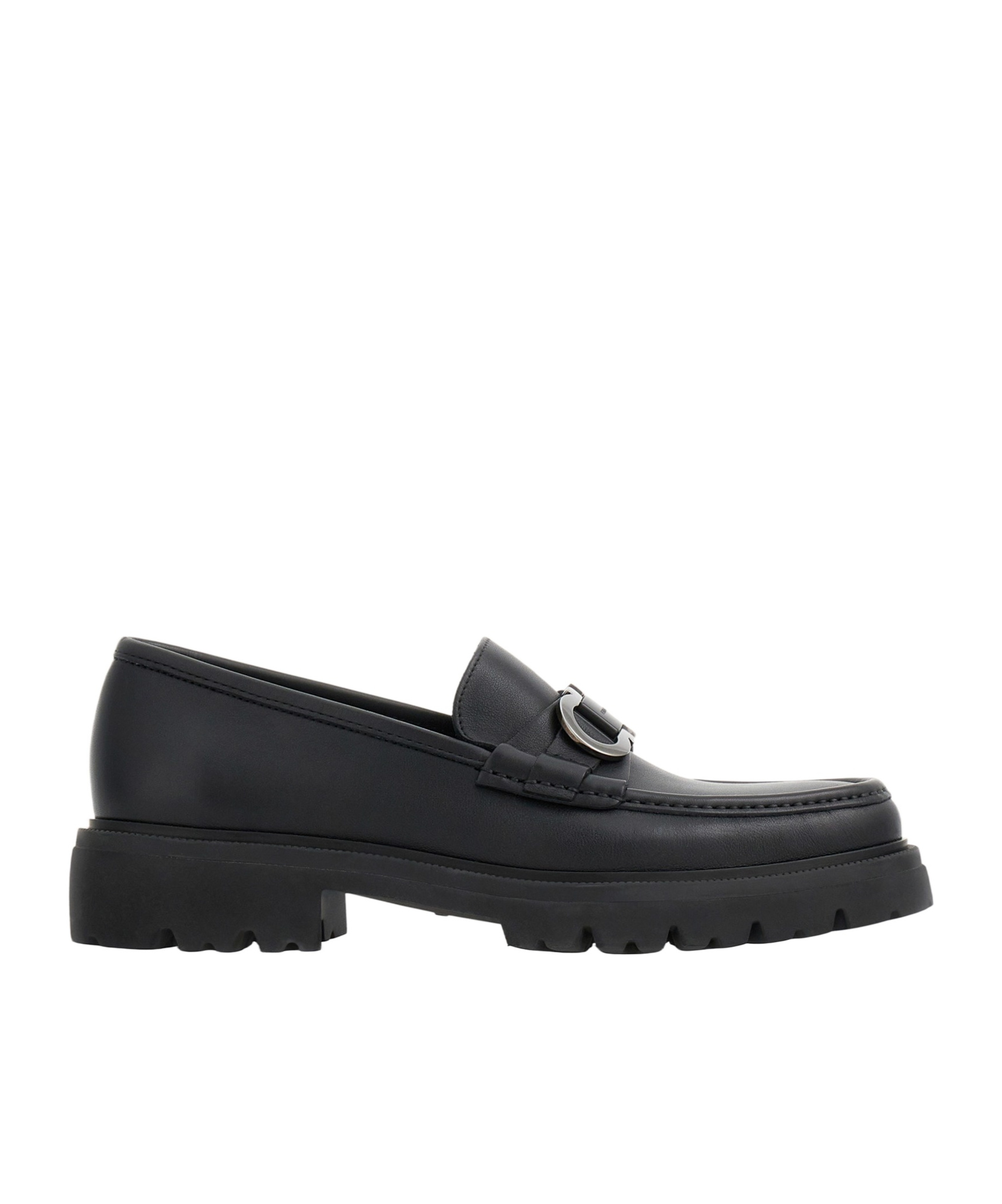Ferragamo Chunky Sole Loafers With Metal Buckle Detail In Black