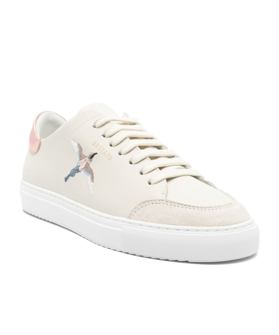 Axel Arigato Round Toe Leather Sneakers With Metallic Accent In White