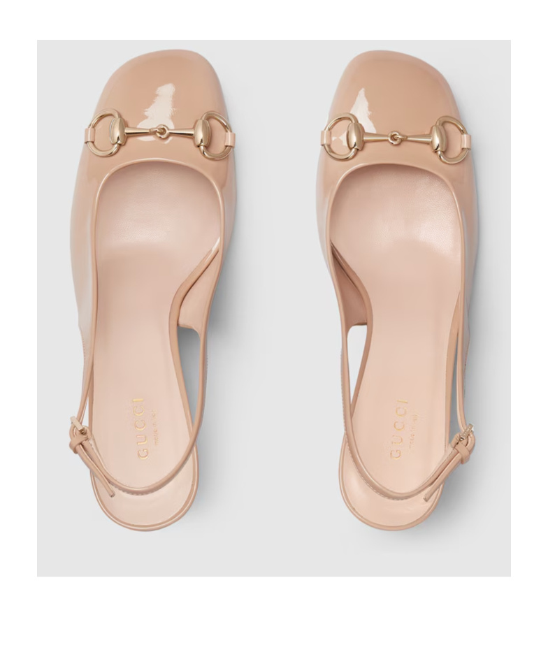 Gucci 75mm Horsebit Slingback Pumps In Nude