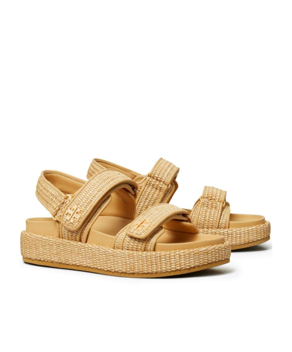 Tory Burch Raffia Kira Open Toe Textured Sole Sandals
