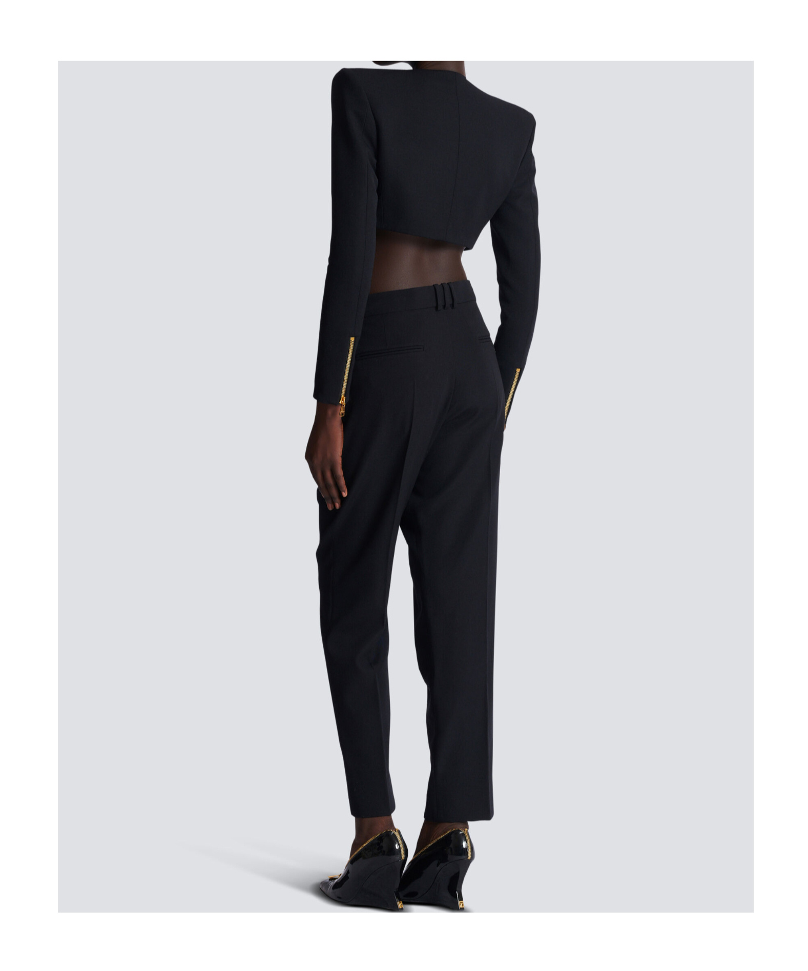 Balmain Cropped Jacket In Grain De Poudre Wool In Black