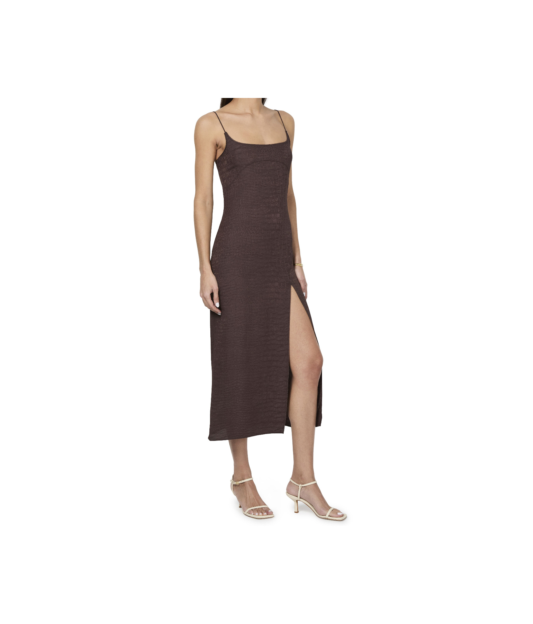 Jacquemus Womens Croco Brown La Robe Notte Croc-pattern Woven Midi Dress In Brown