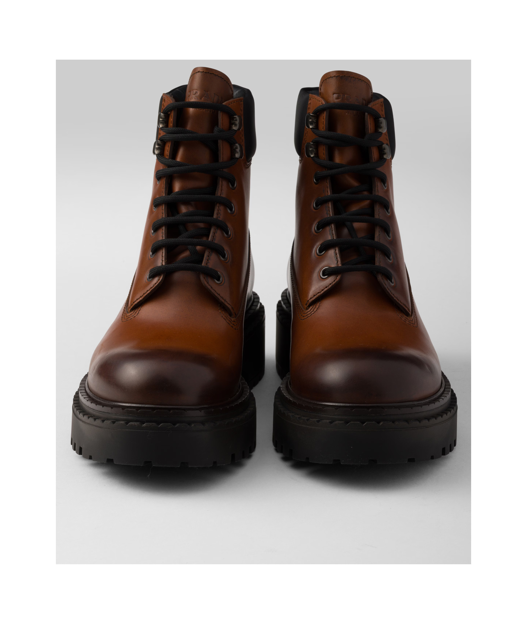 Prada Hot Stamping Logo Boots In Brown