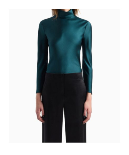 Giorgio Armani Silk Turtleneck Long-sleeve Blouse In Blue