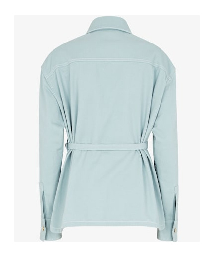Fendi Denim Jacket With Belted Waist And Front Pockets In Blue