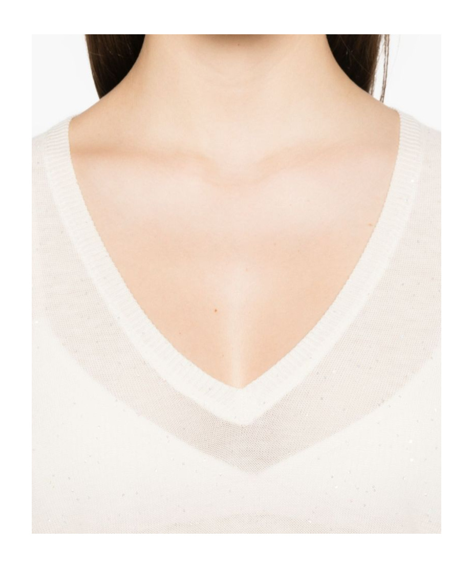 Fabiana Filippi Lightweight Knit V-neck Sweater With Ribbed Cuffs In White