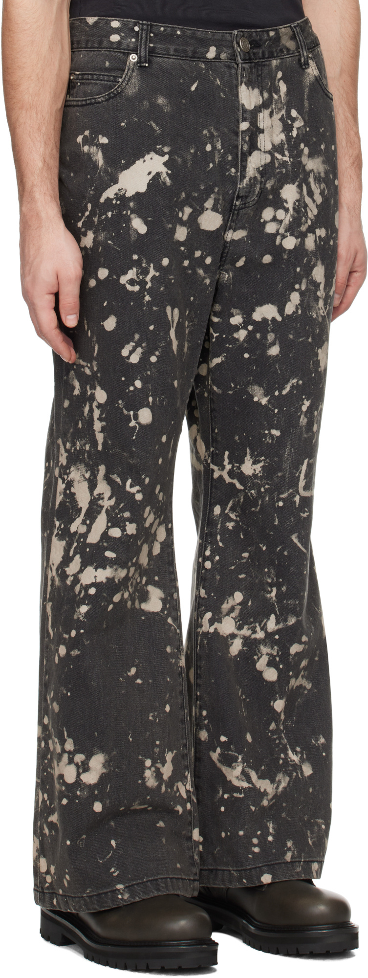 Juunj Black Paint Dyed Bootcut Jeans In Black