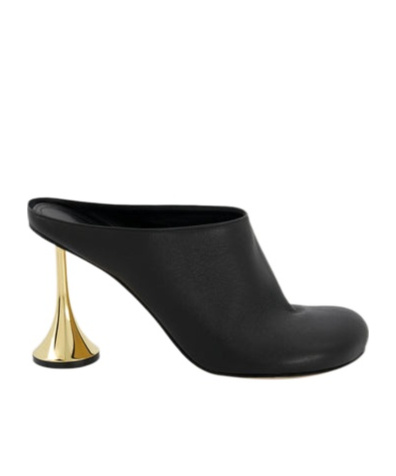 Coperni Black Leather Mules With Sculptural Gold-heel Design In Black