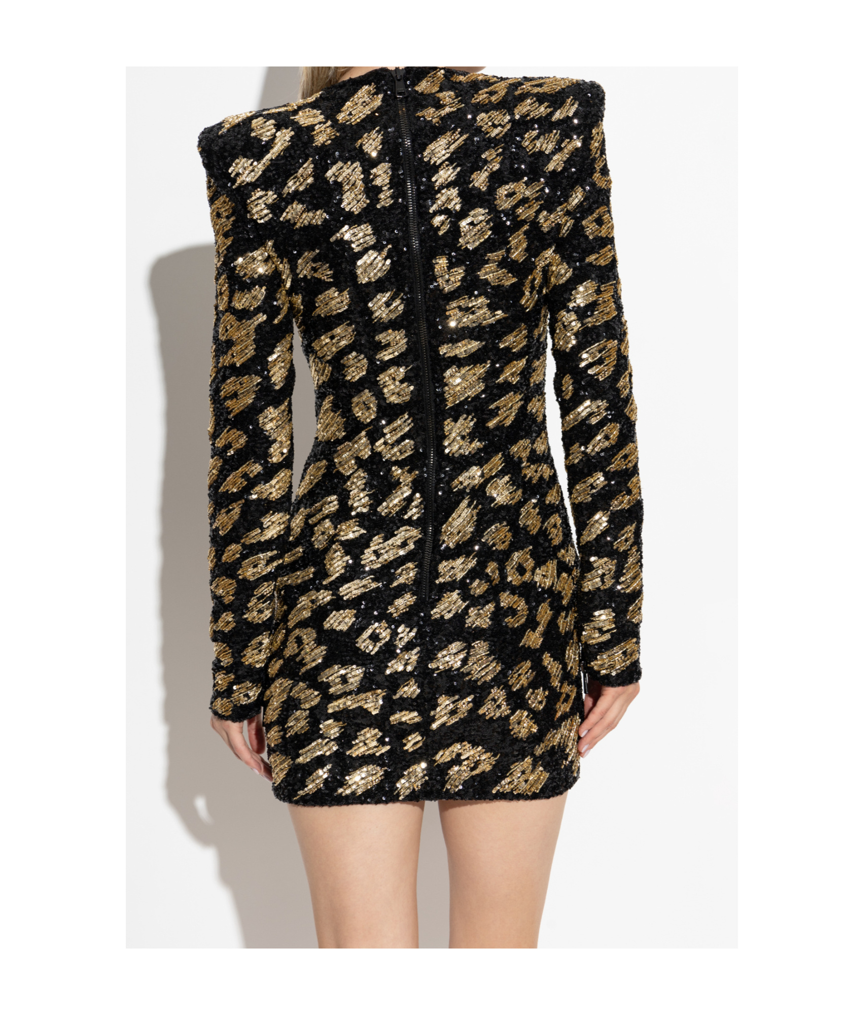 Balmain Sequined Leopard Structured Mini Dress In Brown